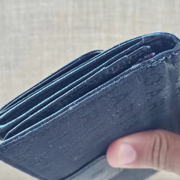 BVLGARI Clutch Long Wallet Card Holder Black Leather/Canvas Bag Purse Made Italy - Picture 8 of 14